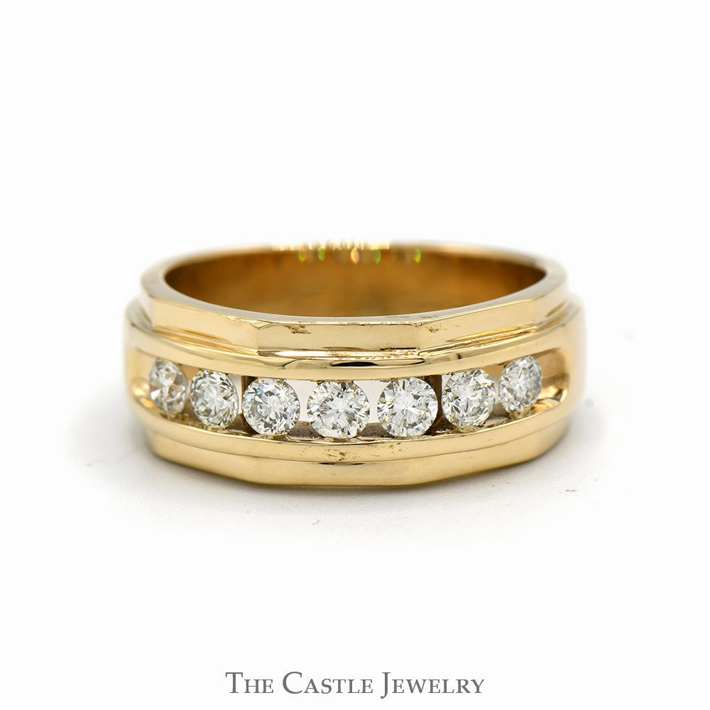 Best Seller 1cttw Channel Set Round 7 Diamond Men's Band in 10k Yellow Gold