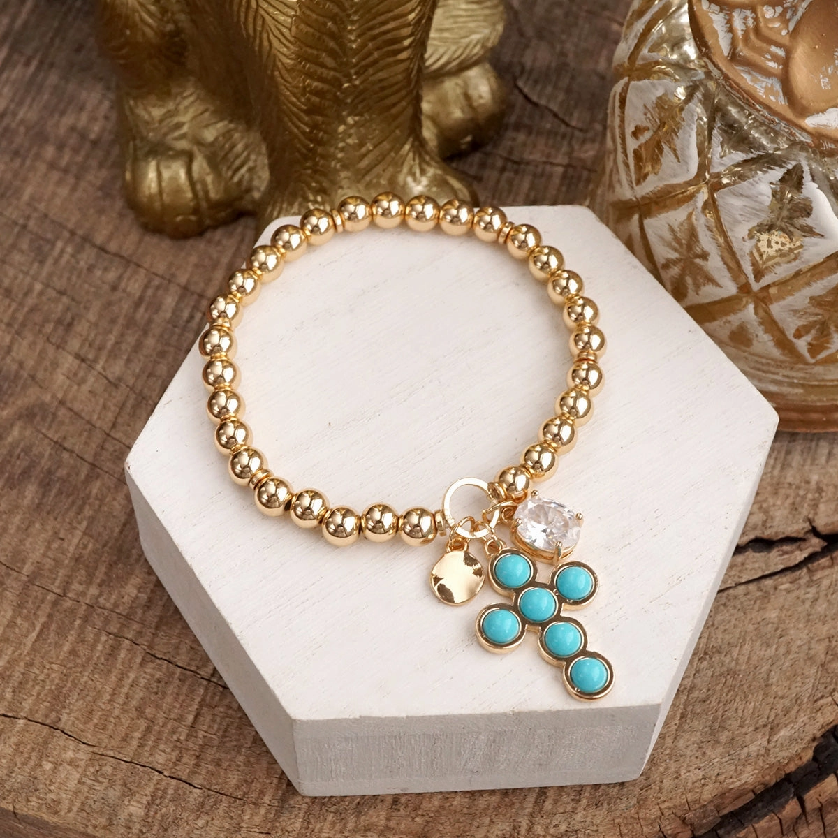 Unbeatable Price Golden Keepsakes ?C Charm Cluster Stretch Bracelet with Beads & Stones