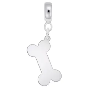 Dog Bone Charm Dangle Bead In Sterling Silver