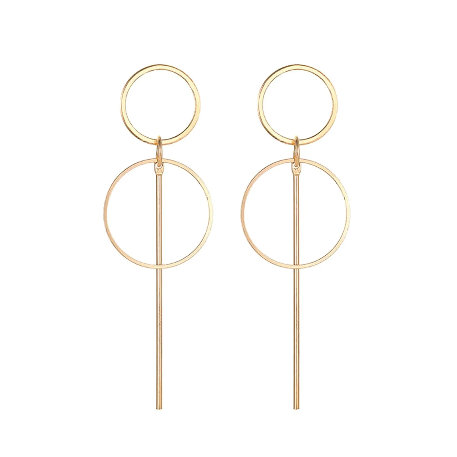 Double Circle Threader Earrings Interlocking Circle Threader Earrings Long Minimalist Chain Earrings Cute Small Circle Threader Gold Silver Earrings for Women (Earring version-Gold)