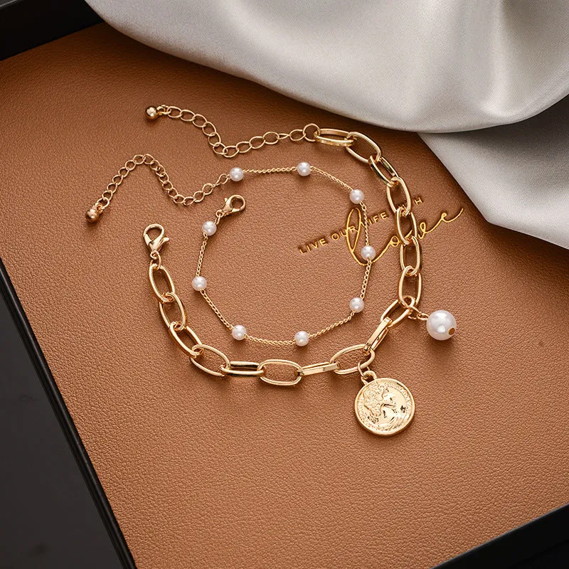 Double-Layer Love Pearl Alloy Bracelet