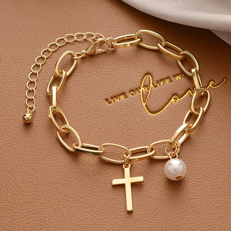 Double-Layer Love Pearl Alloy Bracelet