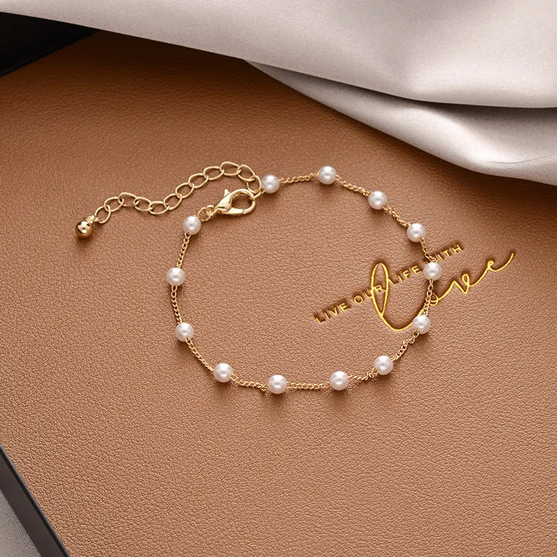 Double-Layer Love Pearl Alloy Bracelet