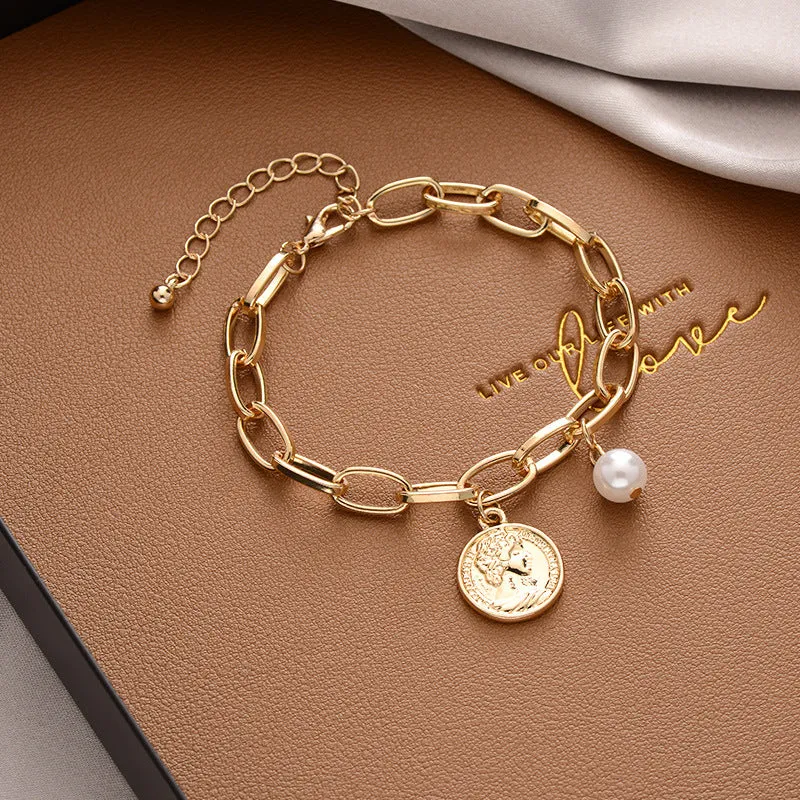 Double-Layer Love Pearl Alloy Bracelet