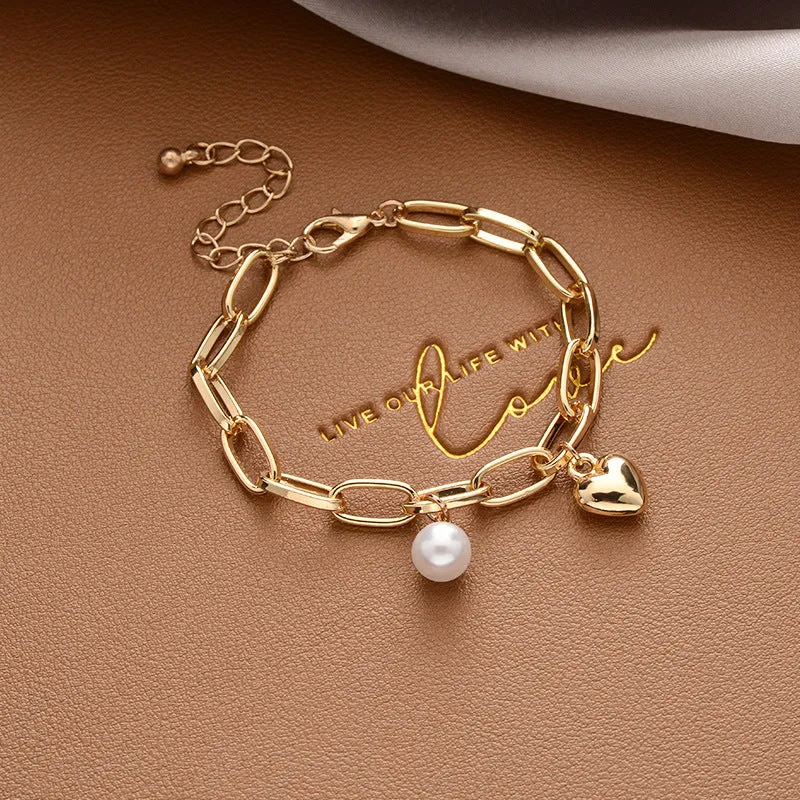 Double-Layer Love Pearl Alloy Bracelet