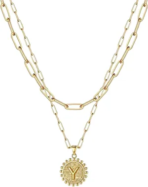 Double Layer Necklace For Women Necklaces For Women A Z 26 Alphabet Initial Gold Necklaces For Women Girls (Y, One Size), 96FJCIsMg