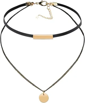 Double Layered Necklaces for Women, Multi Strand Necklace Choker Gothic with Pendant, Adjustable Length