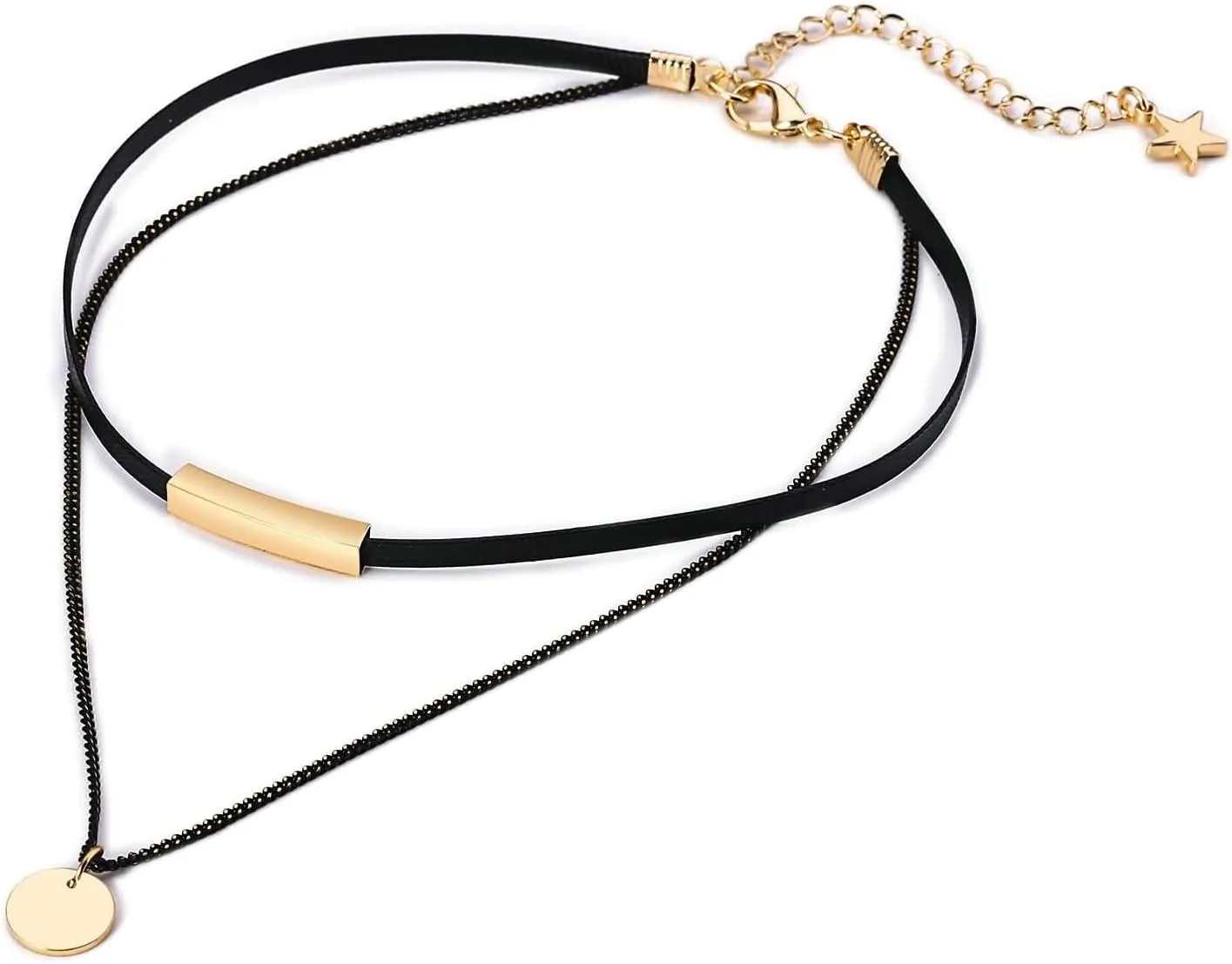 Double Layered Necklaces for Women, Multi Strand Necklace Choker Gothic with Pendant, Adjustable Length