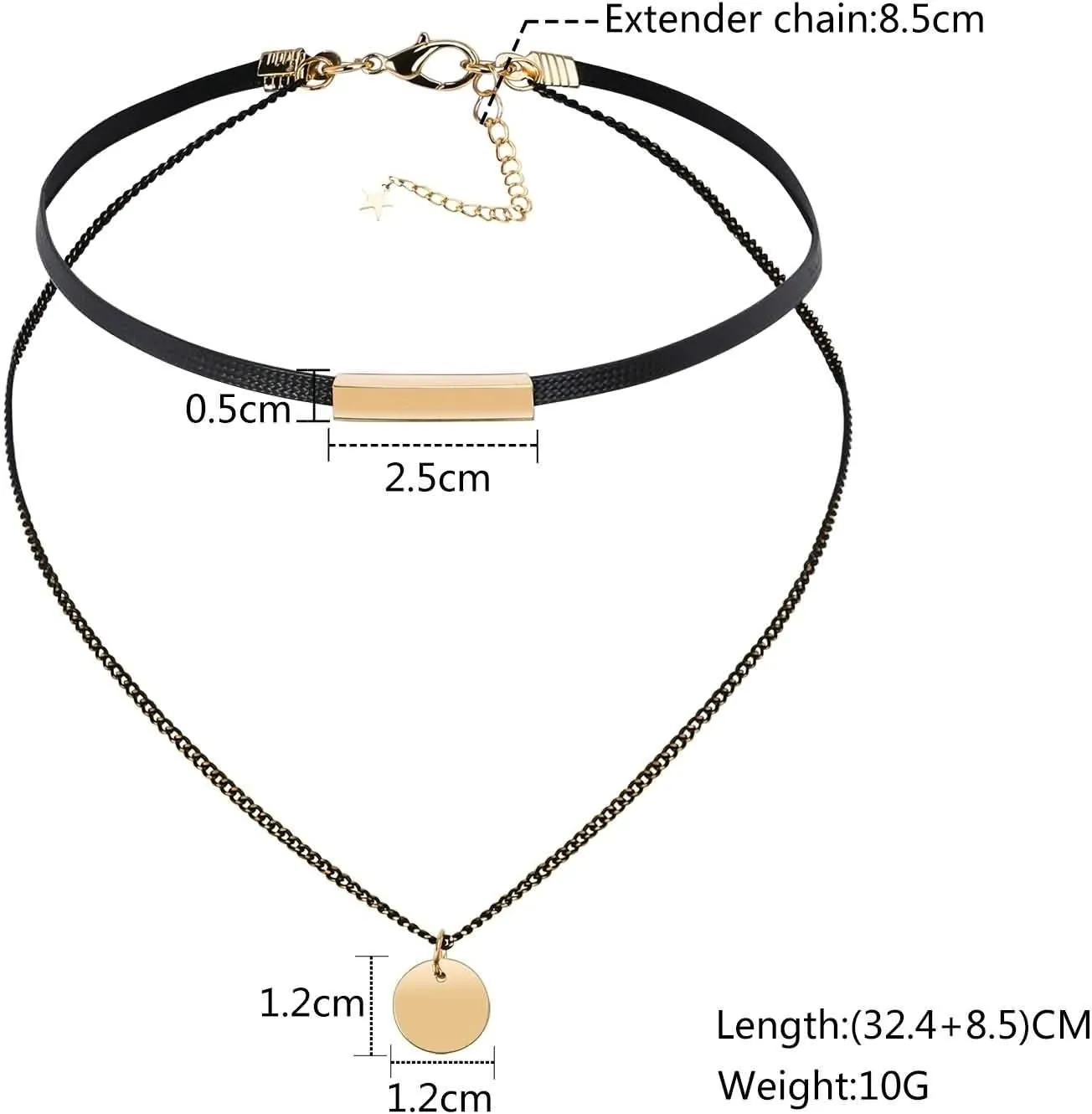 Double Layered Necklaces for Women, Multi Strand Necklace Choker Gothic with Pendant, Adjustable Length