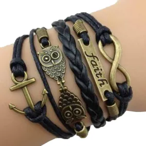 Double Owl Infinity Anchor Bracelet