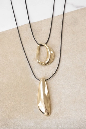 Double strand minimalist abstract necklace Gold and black Multi Layer Bubble Graceful Look