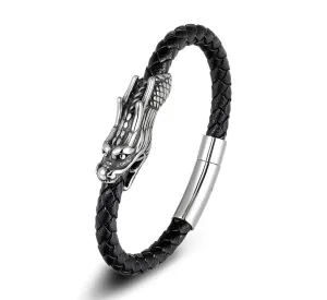 Dragon Braided Leather Magnet Clasp Bracelet