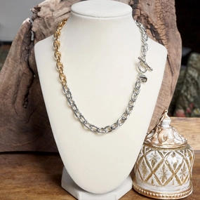 Chic Present Dual-Tone Chunky Chain Necklace with Toggle Closure