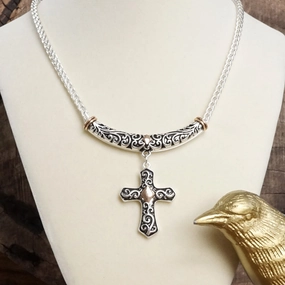 Chic Highlight Great Style Sacred Drift ?C Filigree Cross Necklace with Whisper of Gold