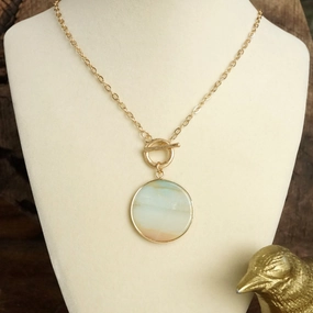 Ideal Ornament Semi-Precious Disc Pendant Front Toggle Chain Necklace