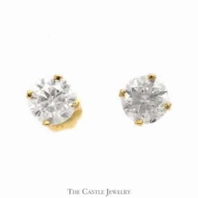 Polygonal Ornament Sparkling Accent 1cttw Round Brilliant Cut Diamond Earrings in 14k Yellow Gold Screw Back Posts