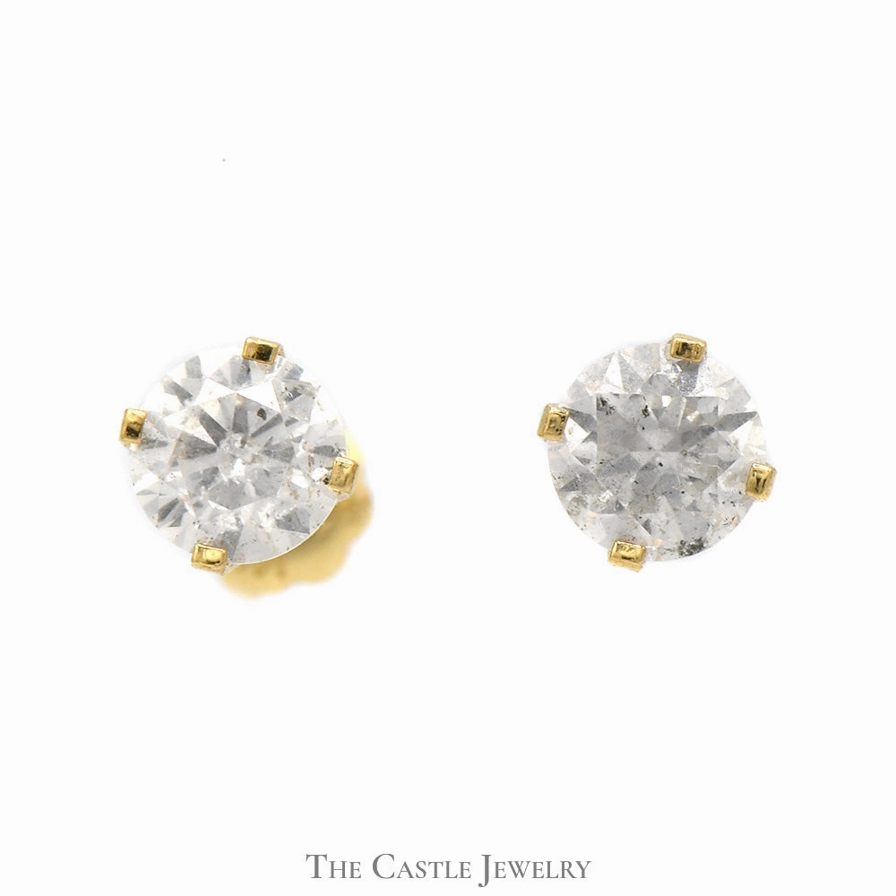 Polygonal Ornament Sparkling Accent 1cttw Round Brilliant Cut Diamond Earrings in 14k Yellow Gold Screw Back Posts