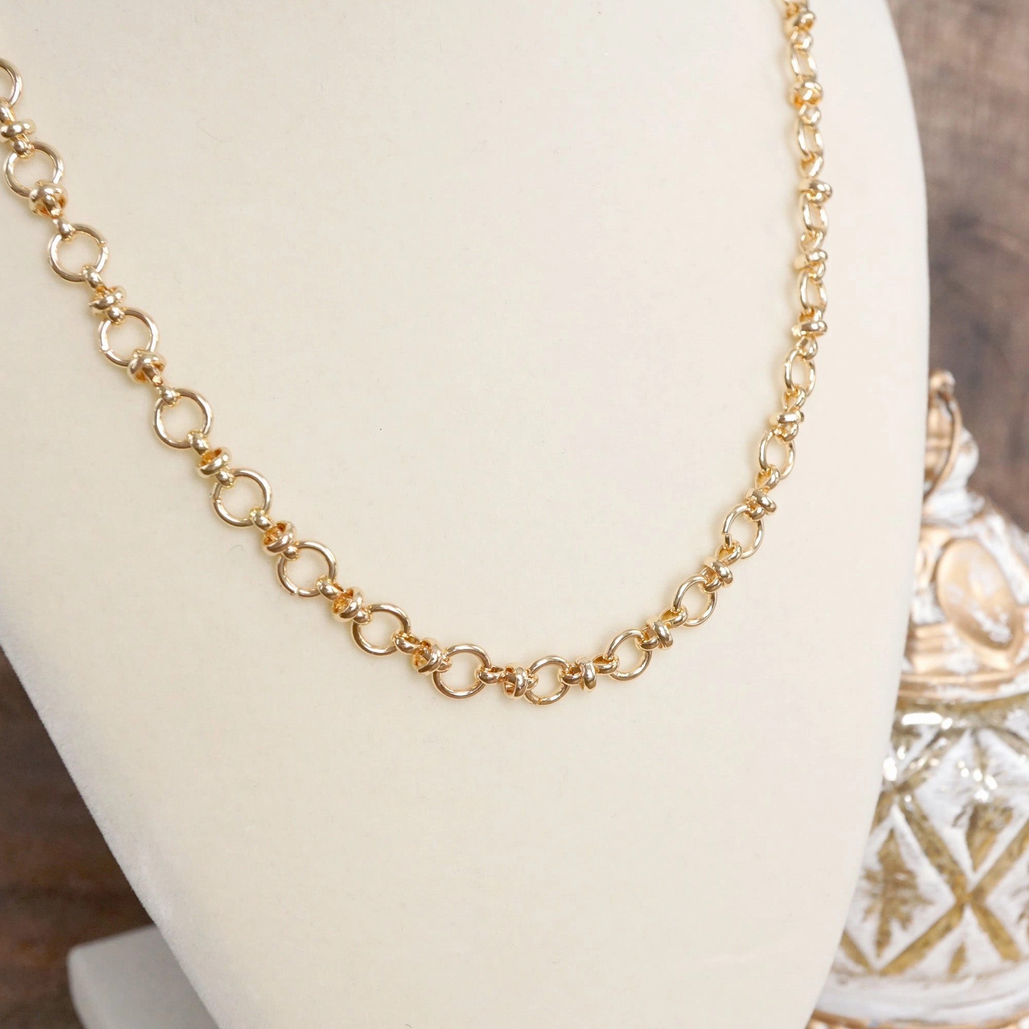 Fancy Ring Chain Necklace ?C Gold Tone Spring Accent
