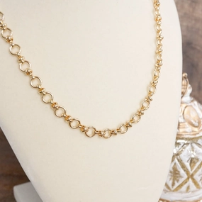 Fancy Ring Chain Necklace ?C Gold Tone Spring Accent