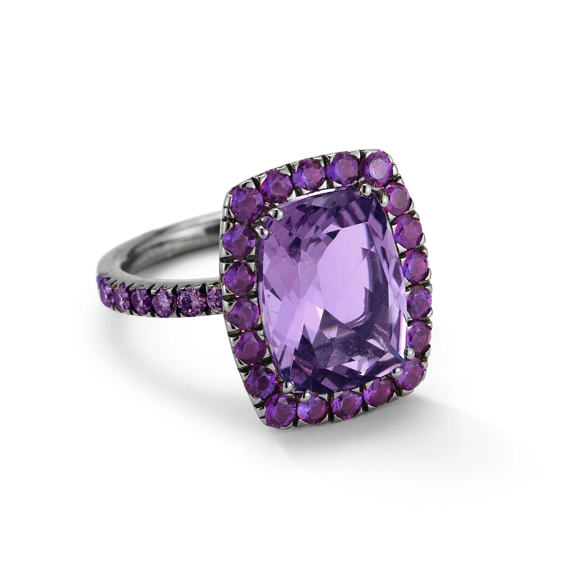 Dynamite - Cocktail Ring with Amethyst, 18k Blackened Gold