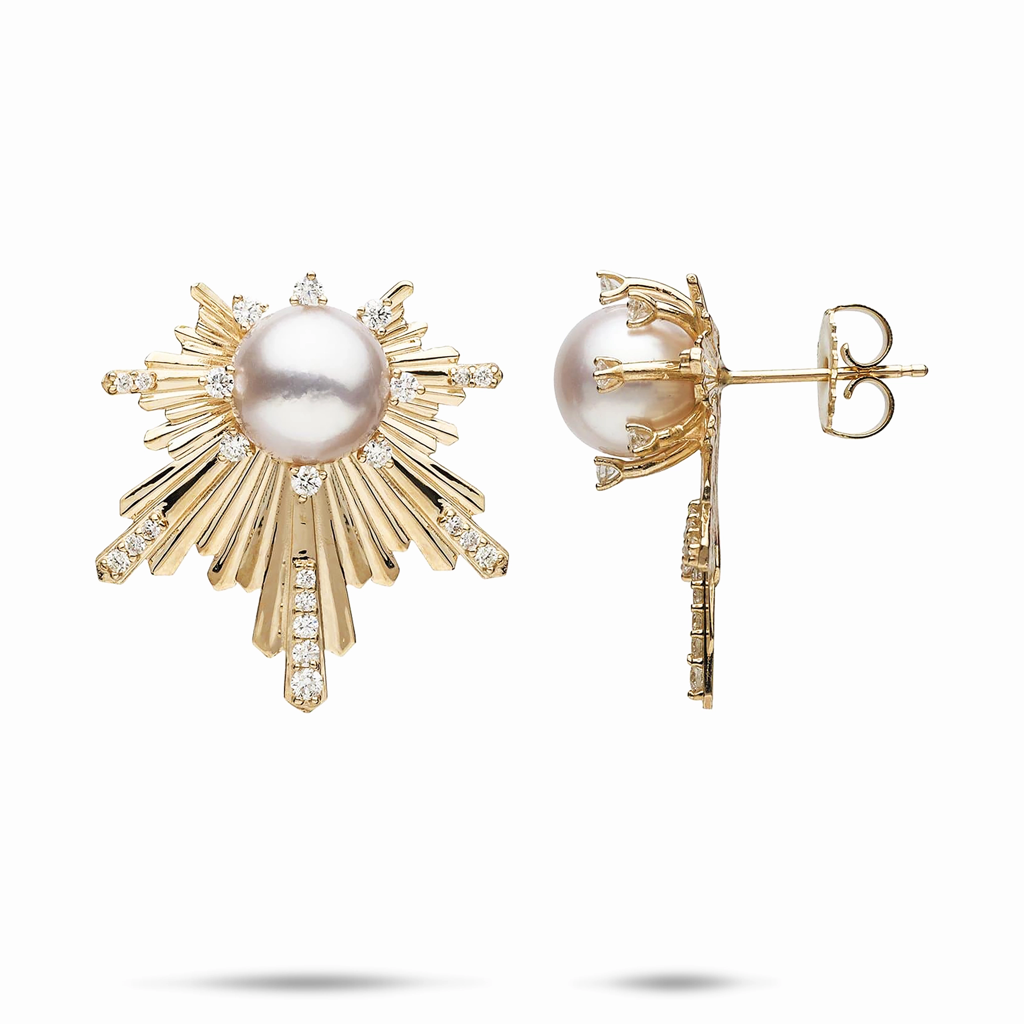Classic Outfit E Ho???la Akoya White Pearl Earrings in Gold with Diamonds - 23mm