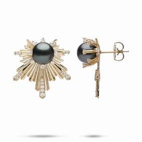 E Ho???la Tahitian Black Pearl Earrings in Gold with Diamonds - 23mm Bold Jewelry Pieces Charming Jewelry