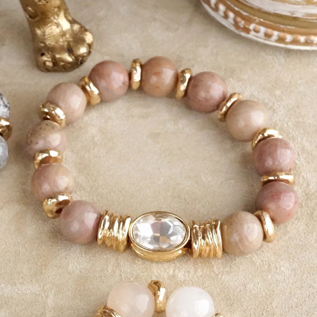 Earthy Gleam ?C Statement Beaded Bracelet with Oval Crystal Fortunate Amalgamations