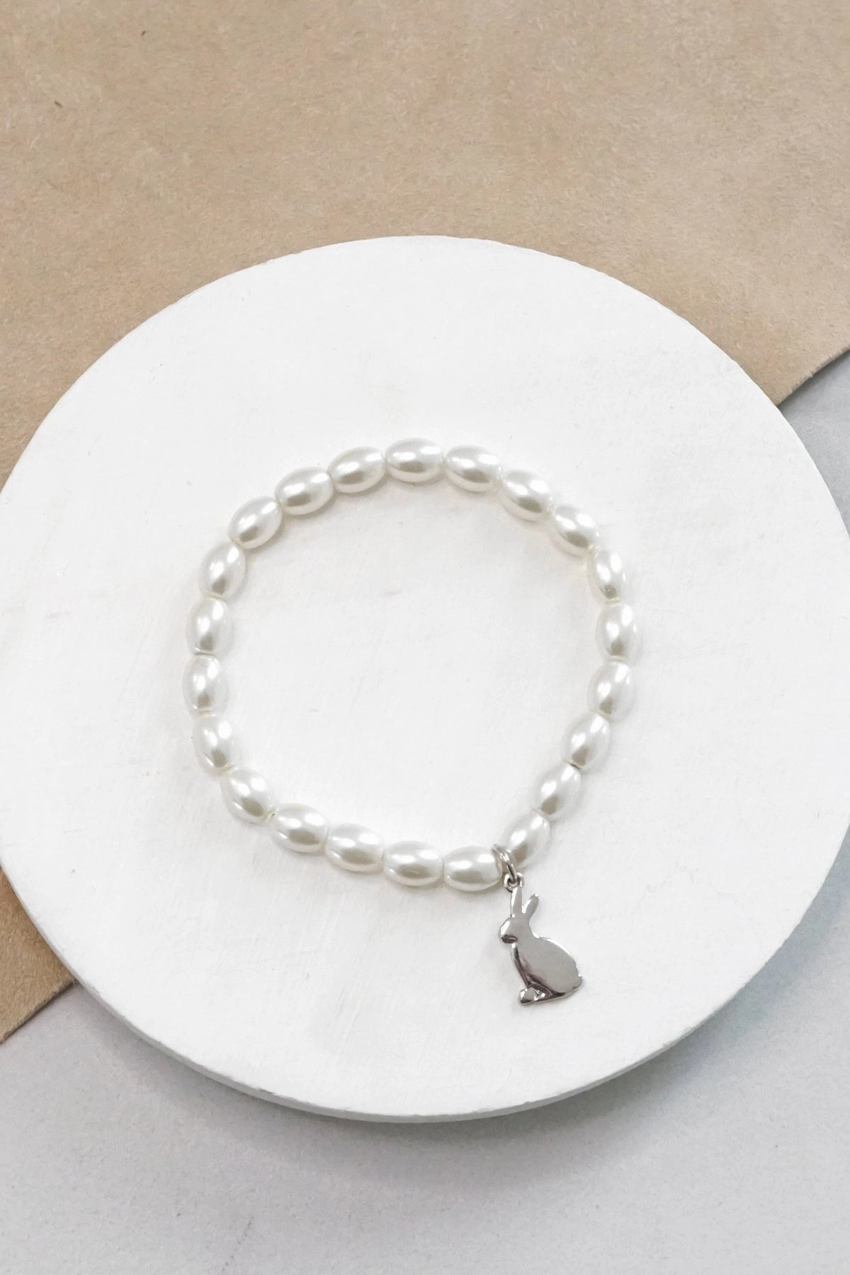Easter pearl bracelet with silver tone bunny charm Signature Piece Mystical Narrative