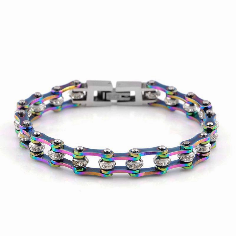 Superior Workmanship Cycolinks Rainbow Crystal Bike Chain Bracelet 7mm