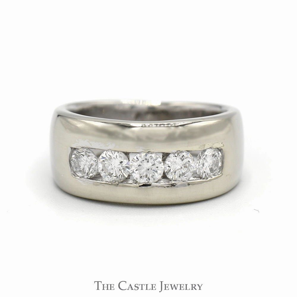 Glam Appeal 1cttw Channel Set 5 Round Diamond Men's Band in 14k White Gold