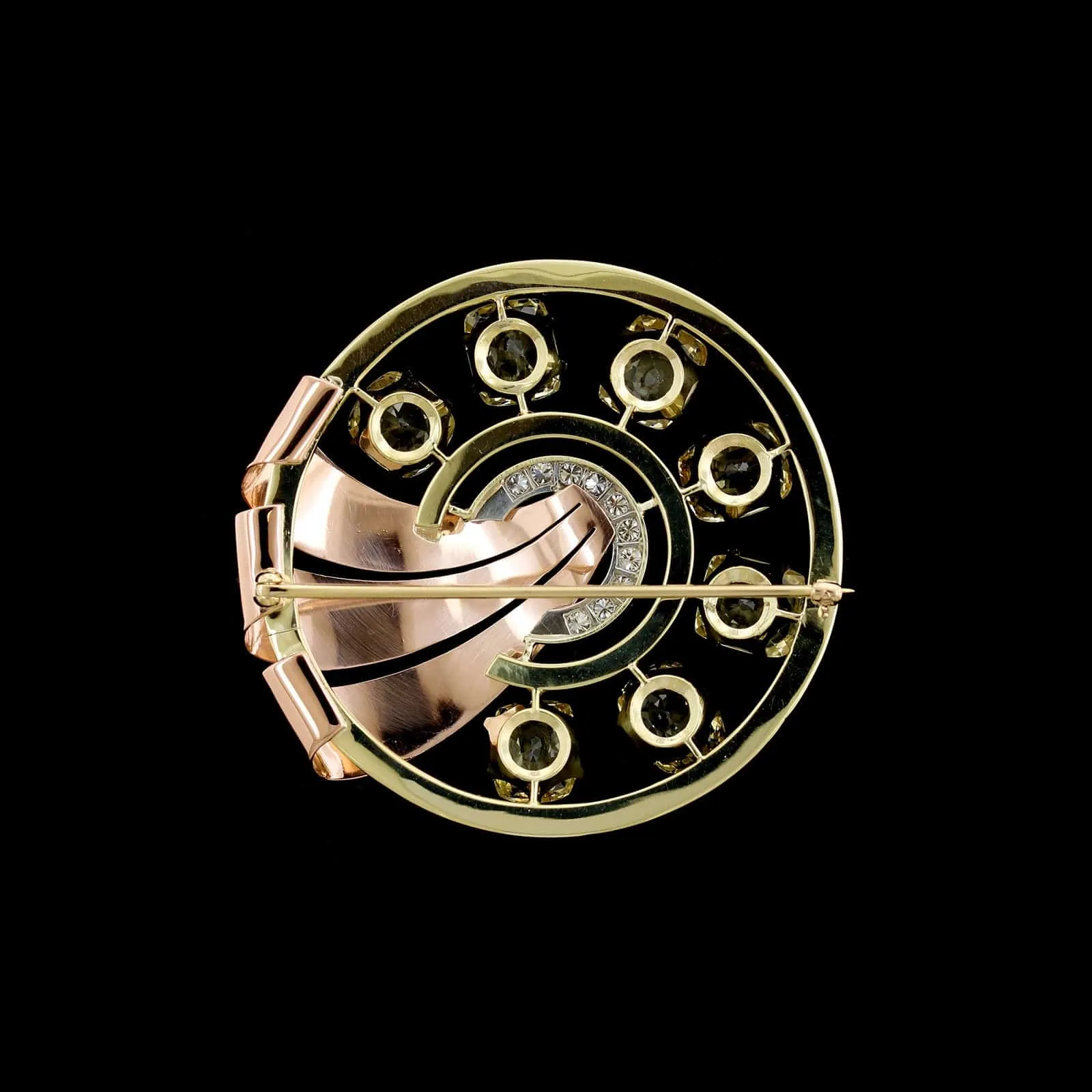 Eckfeldt & Ackley Retro 18K Rose and Yellow Gold Estate, Yellow Sapphire and Diamond Brooch