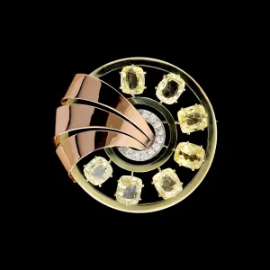 Eckfeldt & Ackley Retro 18K Rose and Yellow Gold Estate, Yellow Sapphire and Diamond Brooch