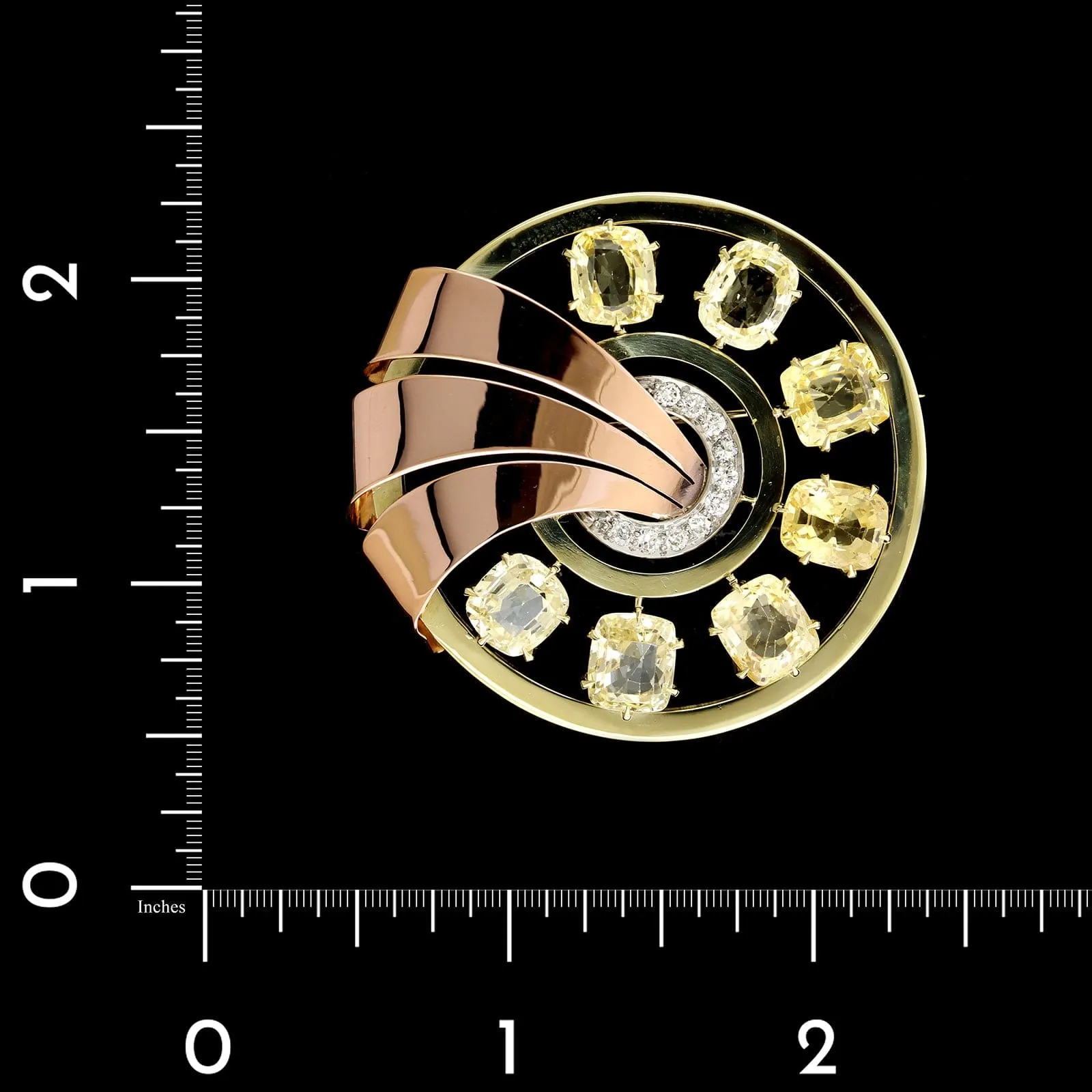 Eckfeldt & Ackley Retro 18K Rose and Yellow Gold Estate, Yellow Sapphire and Diamond Brooch