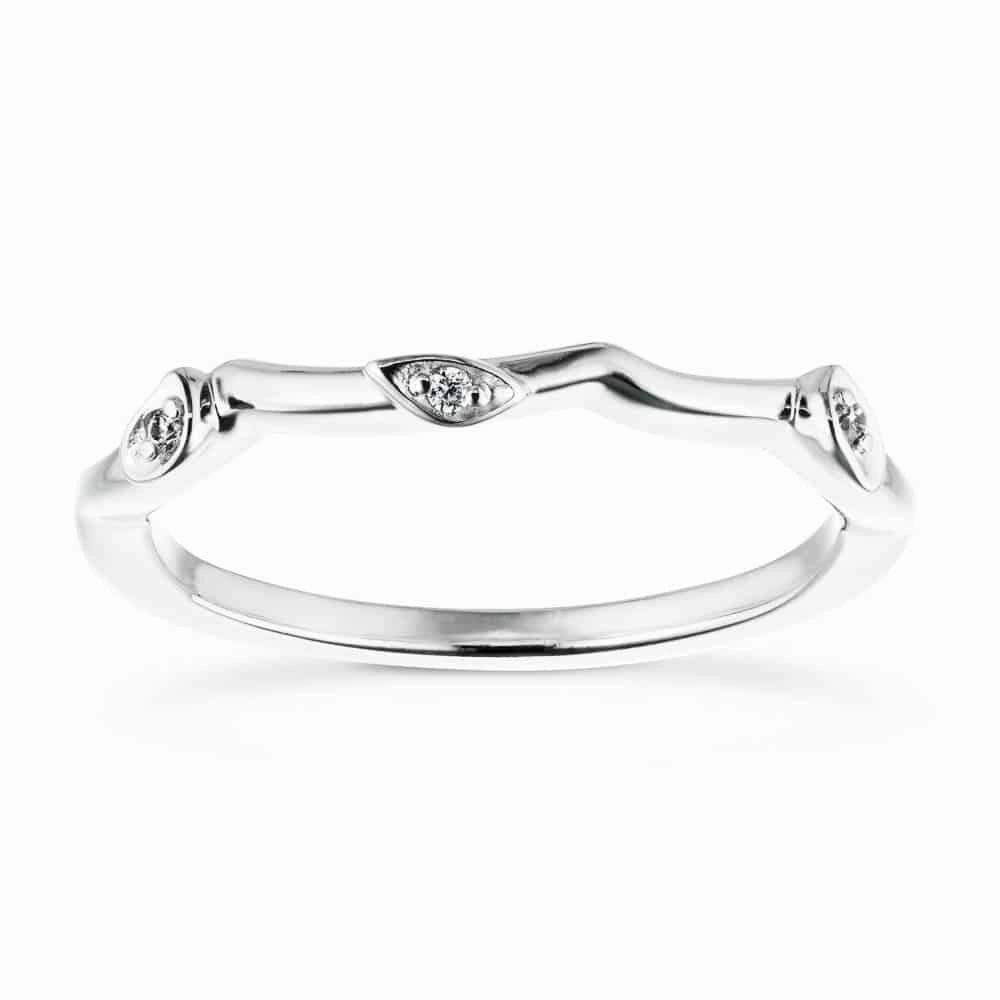 Eden Diamond Accent Round Lab Grown Diamond Leaf Motif Curved Band Designer Piece Daily Comfort