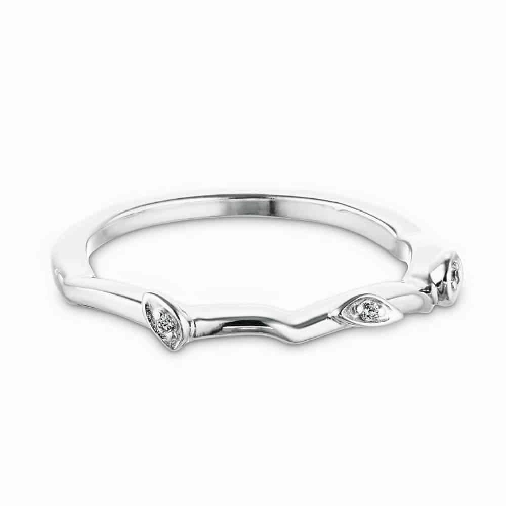 Modern Creation Eden Diamond Accent Round Lab Grown Diamond Leaf Motif Curved Band
