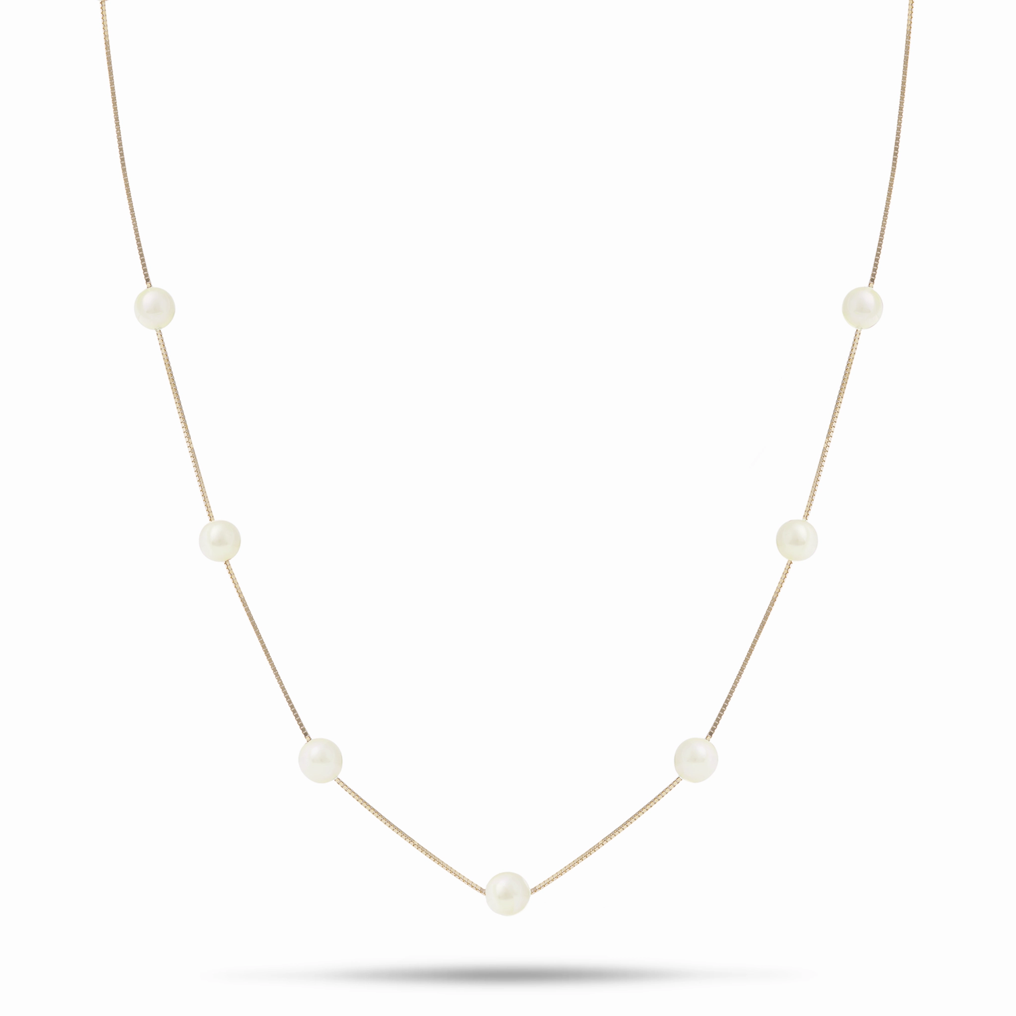 Stylish Finish 18" Freshwater White Pearl Necklace in Gold - 5-6mm