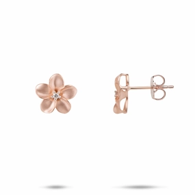 Plumeria Earrings in Rose Gold with Diamonds - 11mm Contemporary Look Bridal Look