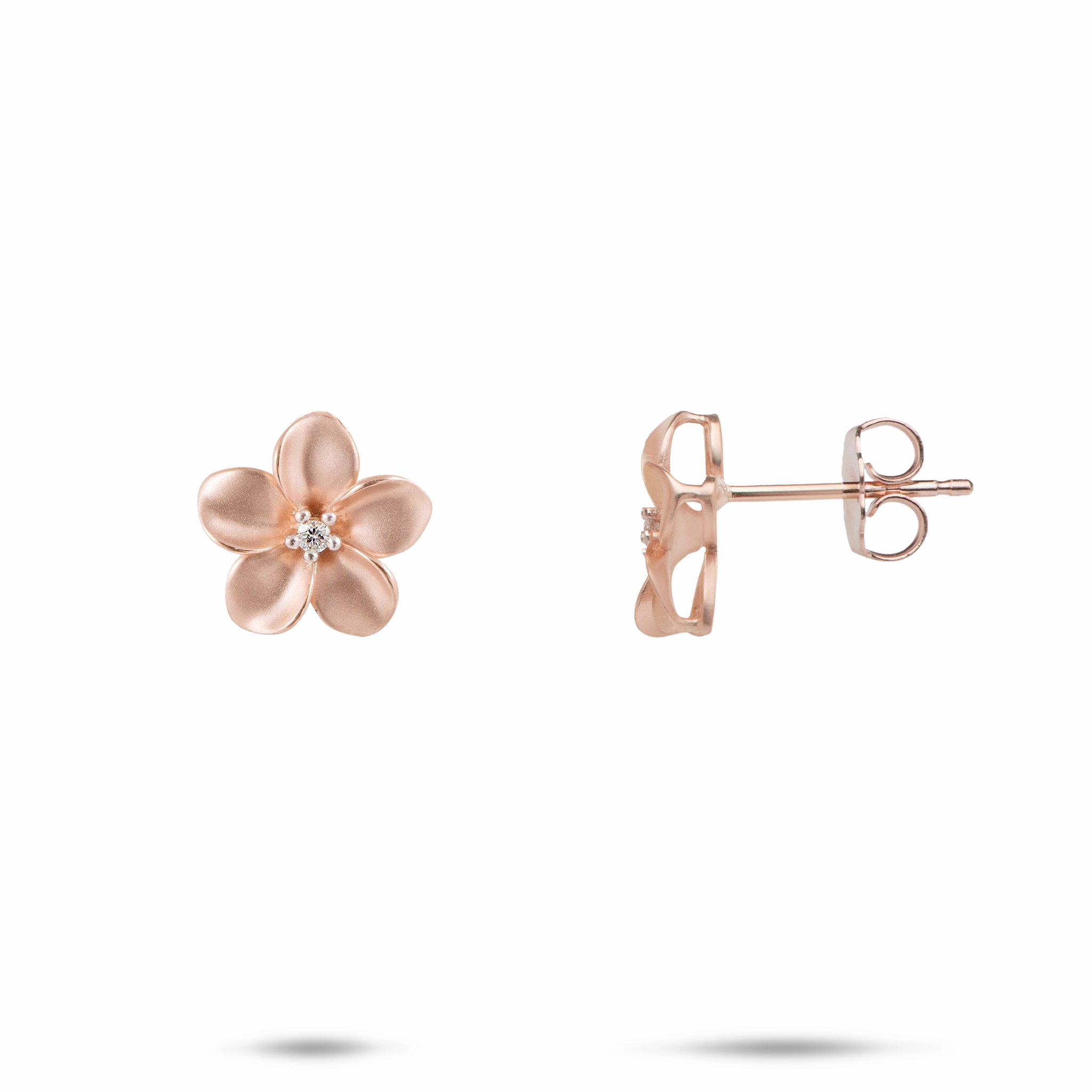 Plumeria Earrings in Rose Gold with Diamonds - 11mm Contemporary Look Bridal Look
