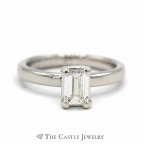Casual Aesthetic EGL Certified VS2/H Emerald Cut 3/4ct Diamond Solitaire Engagement Ring in 14K White Gold