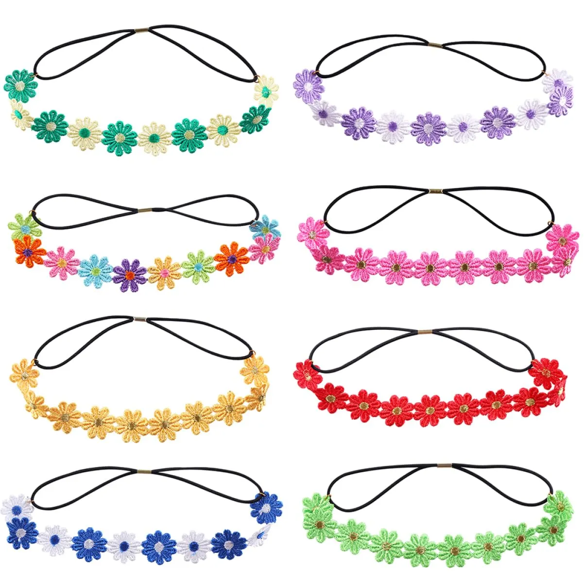 Elastic Headband Set 8pcs Floral Hair Accessories Daisy Flower Headbands for Women
