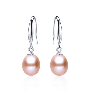 Elegant 8-9mm water drop freshwater pearl earrings classic 925 silver earrings for women