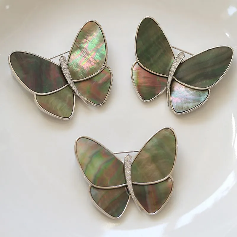 Elegant Gray Mother of Pearl Butterfly Brooch