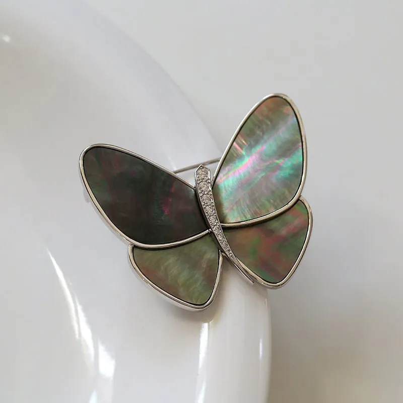 Elegant Gray Mother of Pearl Butterfly Brooch