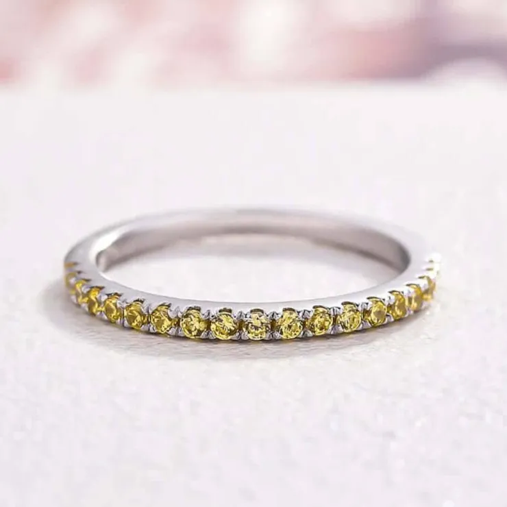 Elegant Half Eternity Light Yellow Sapphire Wedding Band
