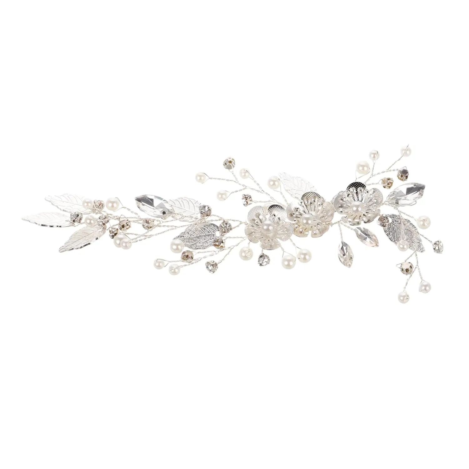 Elegant Pearl Leaf Flower Hair Clasp Women Headband for Bridal Flower Girl Hair Accessories Wedding Accessories Alloy Headband