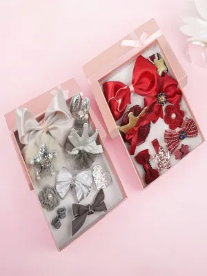 Elegant Silver & Red Hair Clips Set for Girls