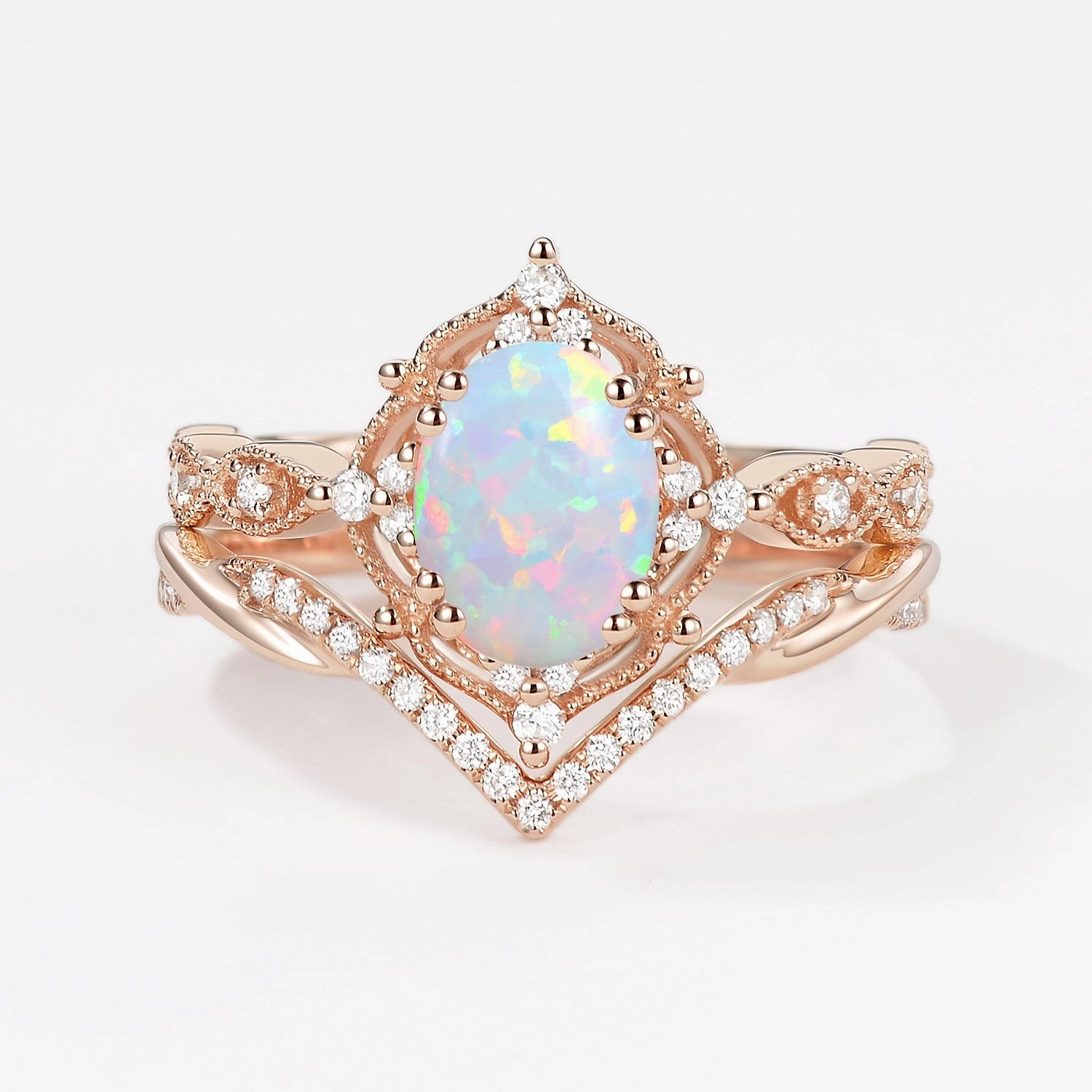 Fashion Element Felicegals Signature Vintage Oval Cut Opal Infinity Ring Set 2pcs - Mira
