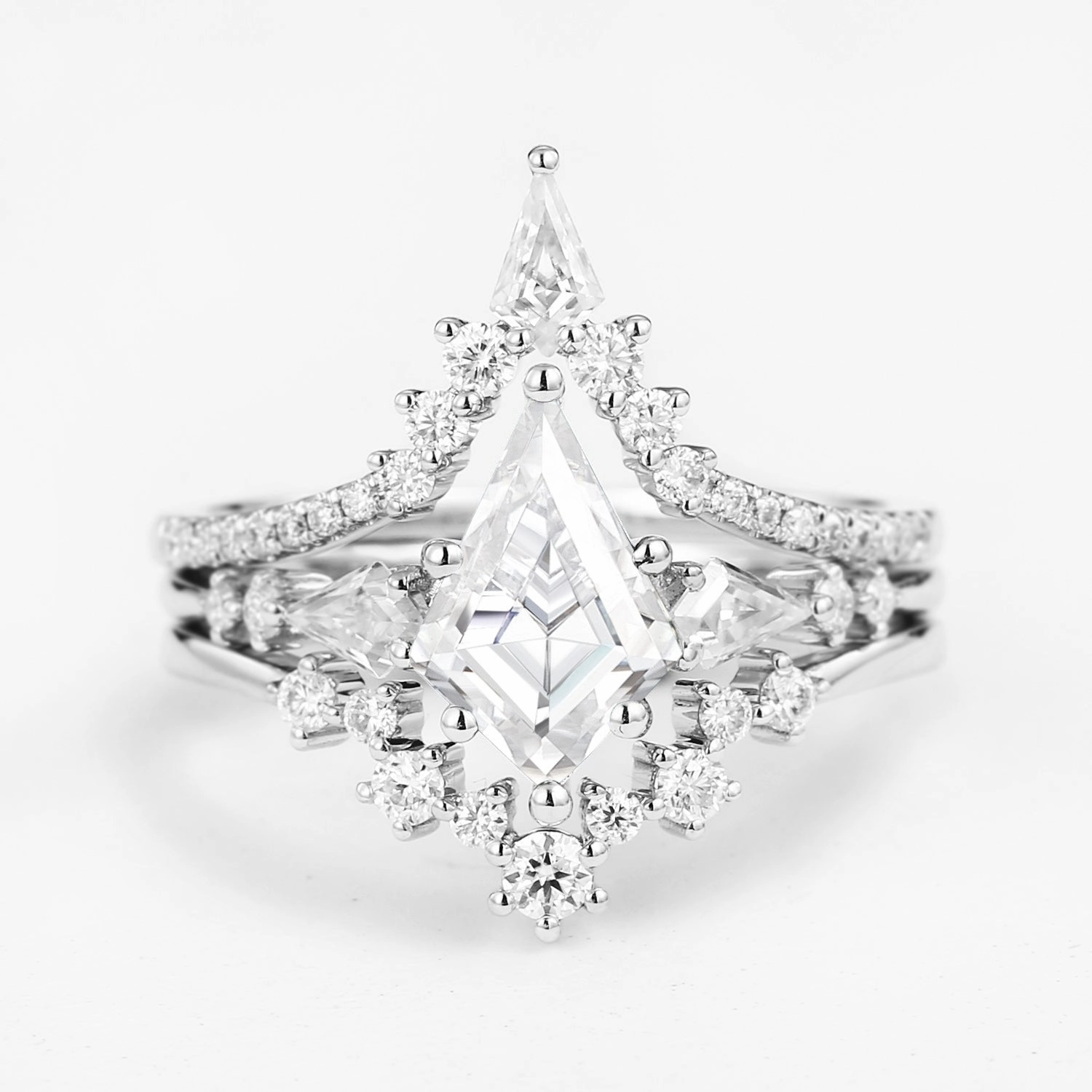 Twin Flames - Kite Cut Moissanite Engagement Ring Set 3pcs - Tyler Petite Style