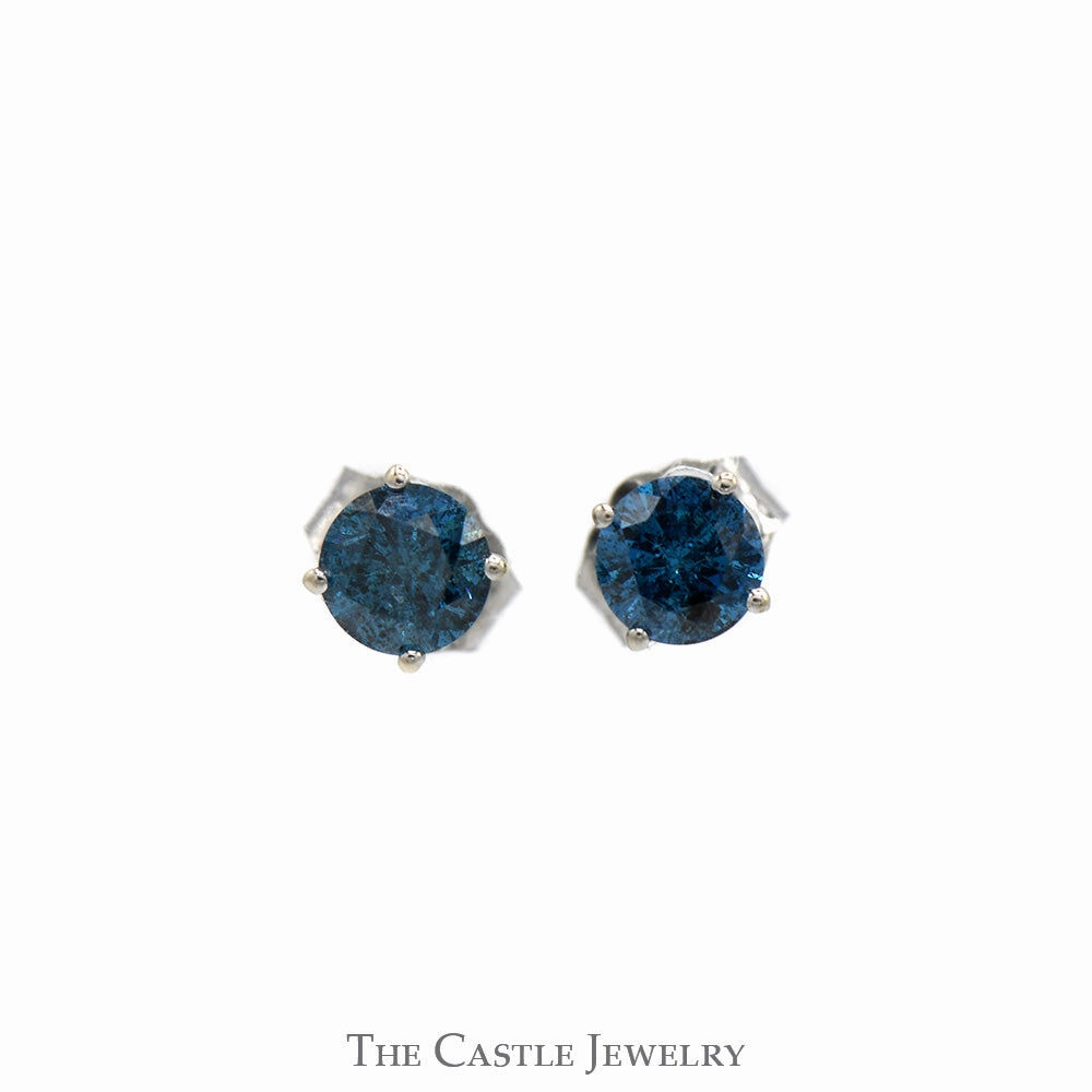1/2cttw Round Blue Diamond Stud Earrings in 14k White Gold Lovely Accent Vibrant Jewelry