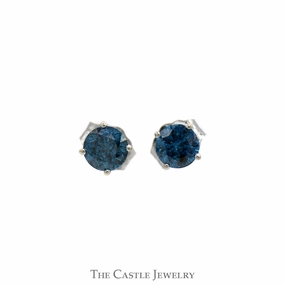 1/2cttw Round Blue Diamond Stud Earrings in 14k White Gold Lovely Accent Vibrant Jewelry